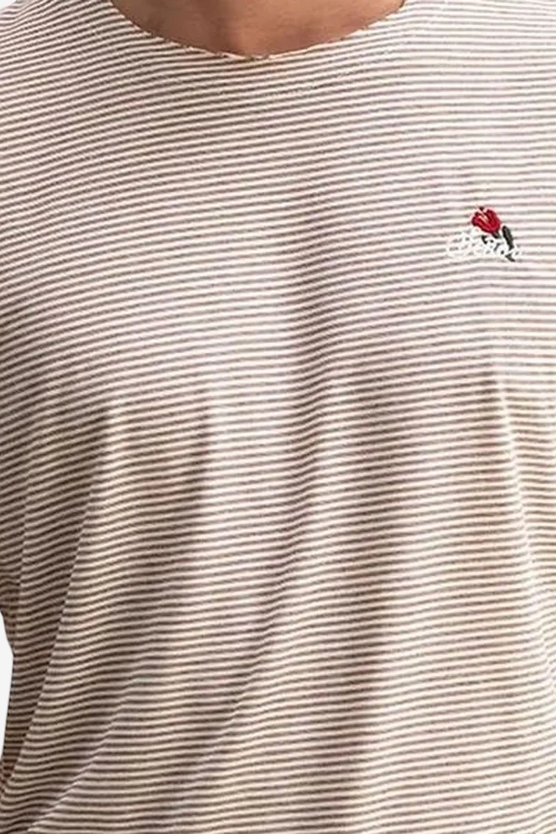 Giesto Beaver Brown GIESTO Striped Crew Neck T-Shirt with Embroidery for Men | Best Price UAE