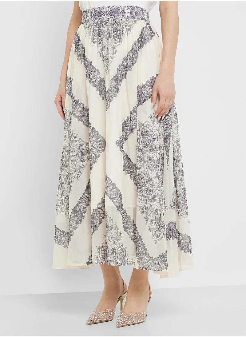 Khizana Abstract Print Top & Skirt Set