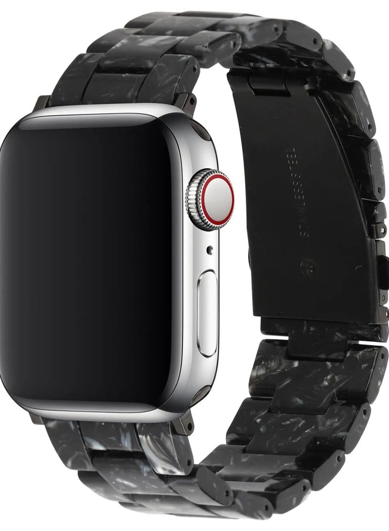 devia Elegant Resin Watch Band For Apple Watches, Fashionable Style, Easy installation, Comfortable High-Tech Surface Finish, Water Resistant, High Quality Stainless Steel, Durable - Black - Image 1