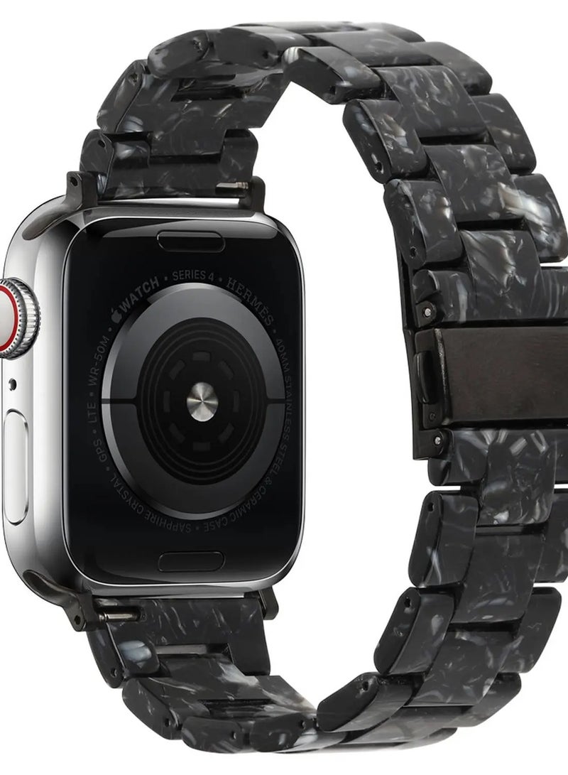 devia Elegant Resin Watch Band For Apple Watches, Fashionable Style, Easy installation, Comfortable High-Tech Surface Finish, Water Resistant, High Quality Stainless Steel, Durable - Black - Image 2