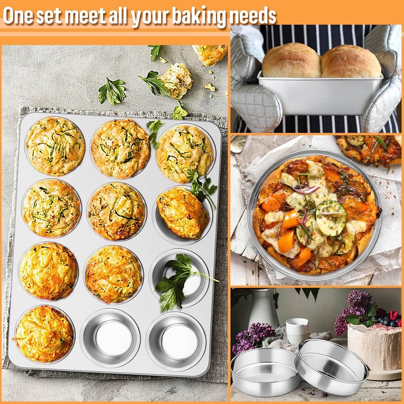 E-far 6-Piece Baking Pans set, Stainless Steel Bakeware Set for Oven, Include 8-Inch Cake Pan/Rectangle Baking Cookie Sheet/Muffin/Loaf Pan, Non-Toxic & Heavy Duty, Dishwasher Safe - Image 5