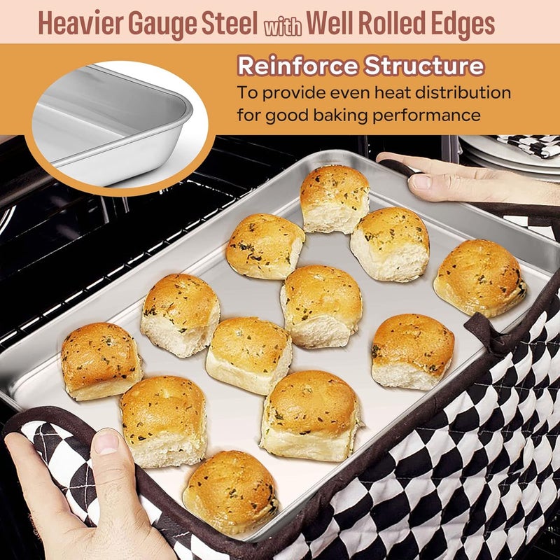 E-far 6-Piece Baking Pans set, Stainless Steel Bakeware Set for Oven, Include 8-Inch Cake Pan/Rectangle Baking Cookie Sheet/Muffin/Loaf Pan, Non-Toxic & Heavy Duty, Dishwasher Safe - Image 3