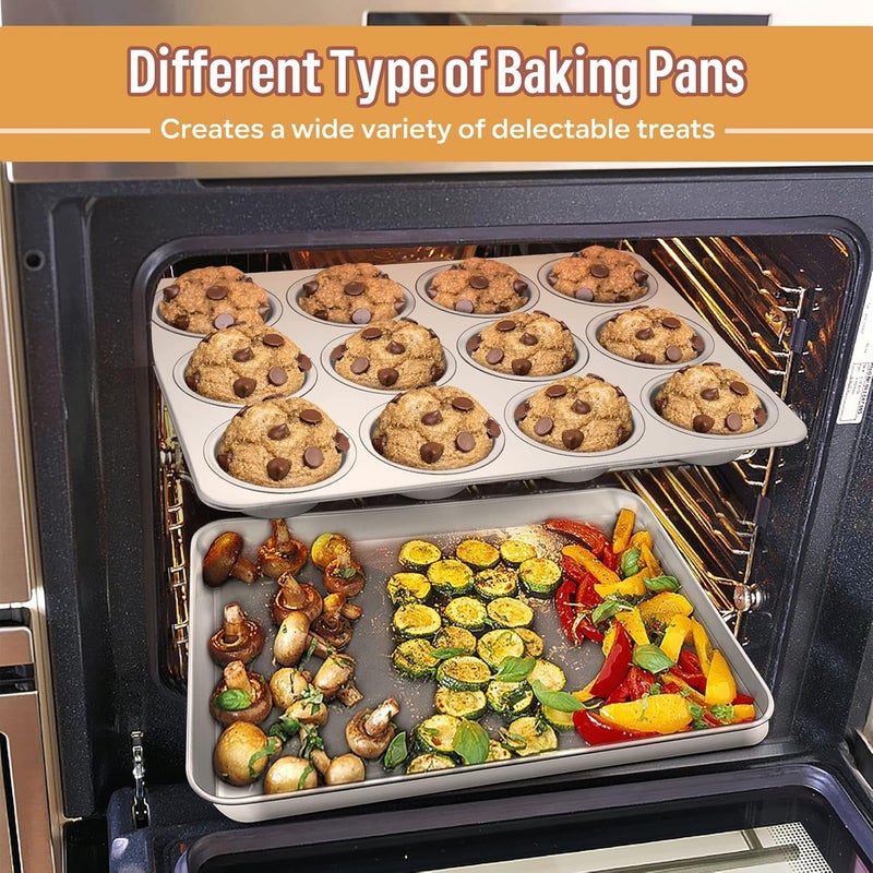 E-far 6-Piece Baking Pans set, Stainless Steel Bakeware Set for Oven, Include 8-Inch Cake Pan/Rectangle Baking Cookie Sheet/Muffin/Loaf Pan, Non-Toxic & Heavy Duty, Dishwasher Safe - Image 4