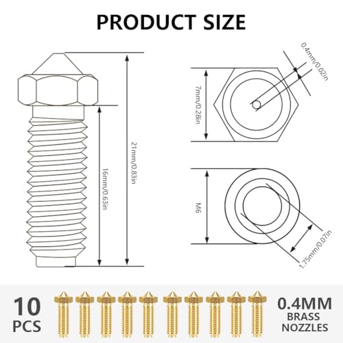 Serplex® 0.4mm Brass Nozzles for 3D Printer, Compatible with Kobra 2 Neo, Hotend Extruder Nozzle Tips for Kobra 3 Pro/Plus, High Thermal Conductivity Replacement Parts for Smooth Filament Extrusion - Image 2