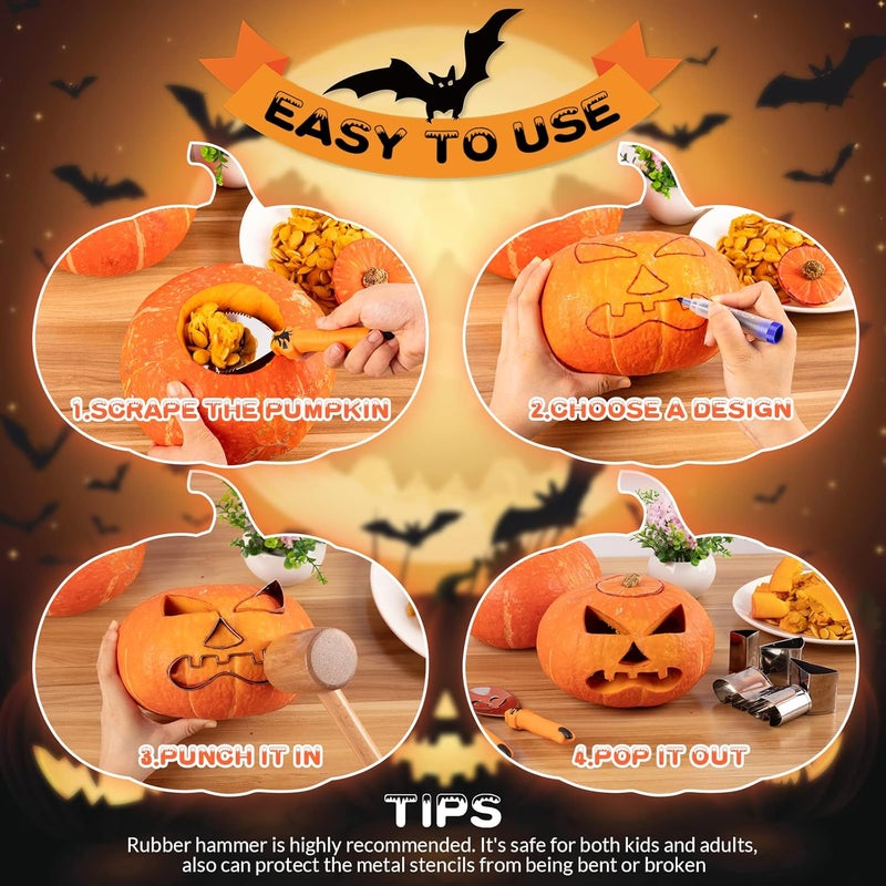 WANNTS Pumpkin Carving Kit Halloween, Safe and Easy Pumpkin Carving Set for Kids, DIY Stainless Steel Pumpkin Carving Tools for Halloween Decoration Jack-O-Lanterns, Gift for Halloween - Image 4