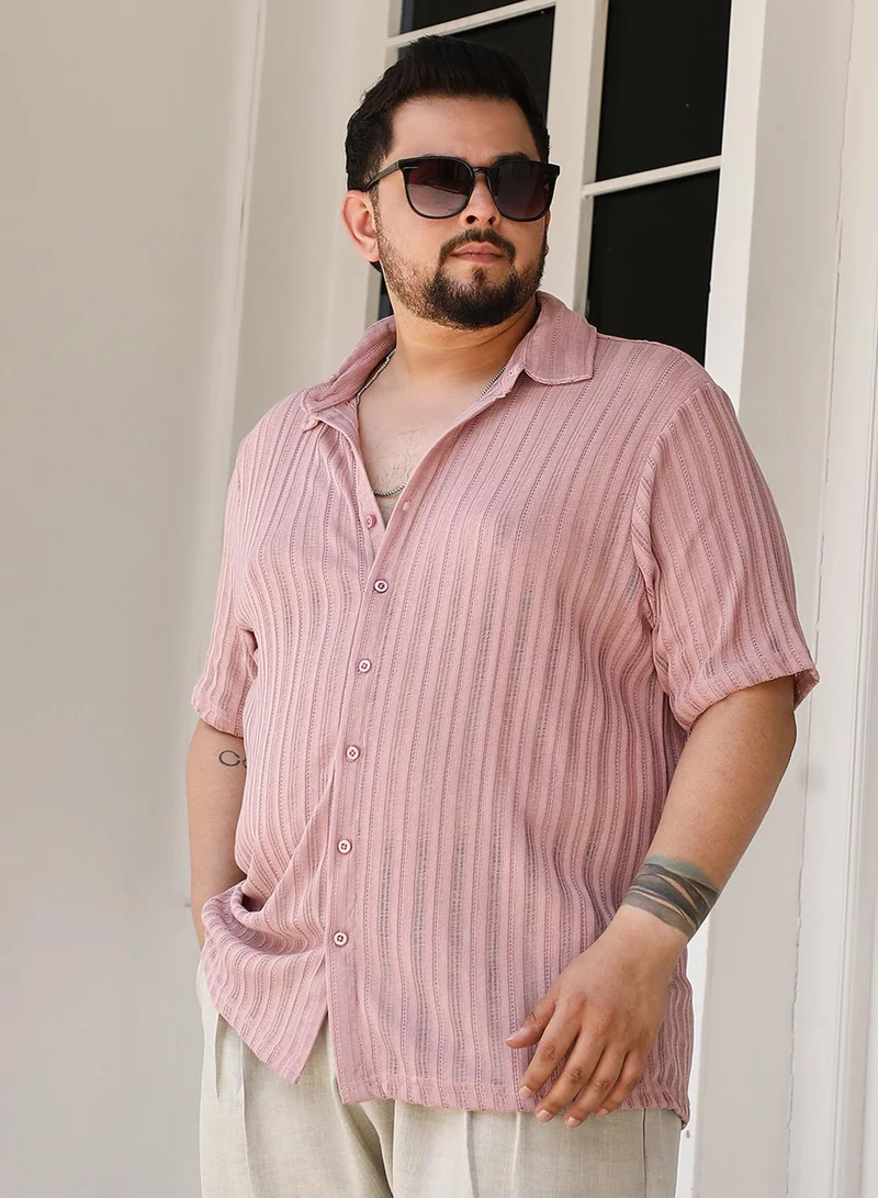 انستافاب بلس Men's Rouge Pink Ridge Knit Shirt For Casual Wear | Spread Collar | Short Regular Sleeves | Button Closure | Plus Size Shirt Crafted With Comfort Fit For Everyday Wear