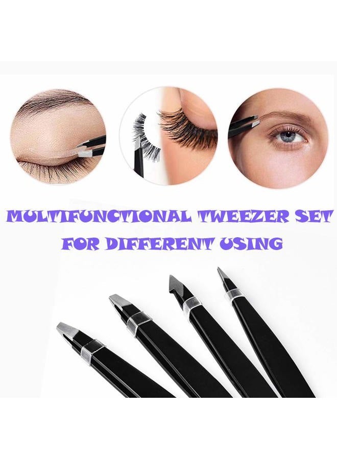 ABOLINE Tweezers Set, ABOLINE 4 Pack Precision Tweezers For Eyebrows,Professional Slant Tip Tweezer Set for Hair Remove with Travel Bag & Hair Clips(Black) - Image 3