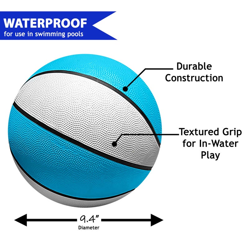 Botabee Official Size Pool Basketball - 9.4" Diameter, Size 7 Waterproof Basket Ball for The Pool - Textured Grip for in-Water or Outdoor Play - Compatible with Pool Basketball Hoops - White and Blue - Image 2