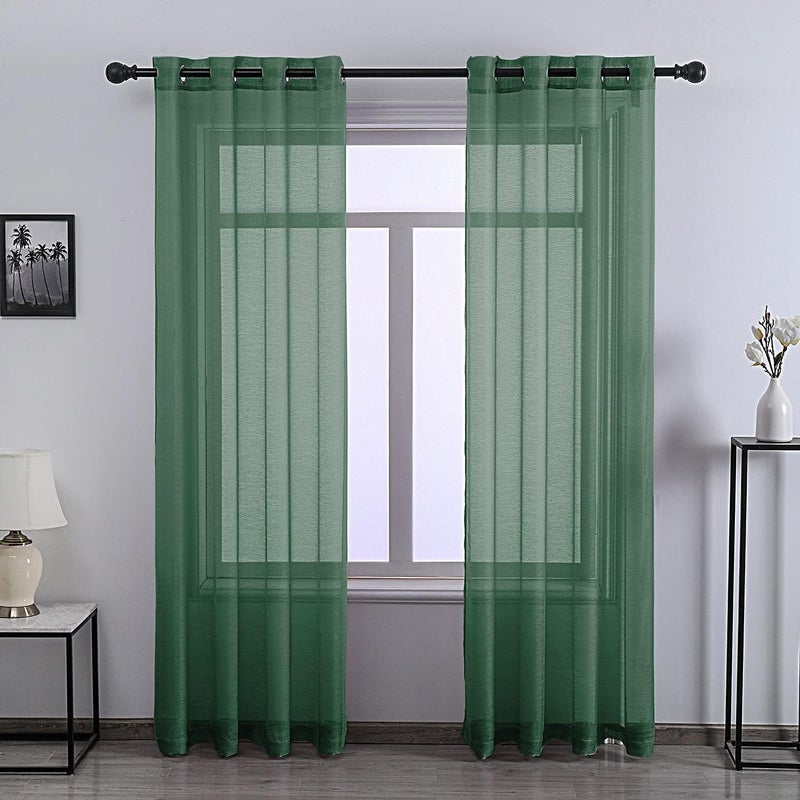 DONREN 96 Inch Length Patio Door Sheer Curtain Panels - Ceiling to Floor Extra Long Voile Drape Curtains Window Treatment for Sliding Glass Door(Dark Green,2 Pieces) - Image 1