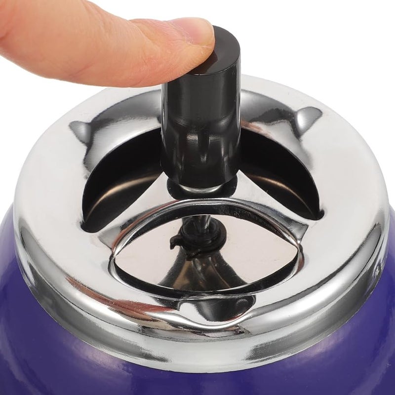 صينية معدنية زرقاء مقاومة للرياح لإطفاء السجائر تلقائيًا مع صينية دوارة للضغط لأسفل، ملحق للتدخين في صالة المعيشة الداخلية - Image 4