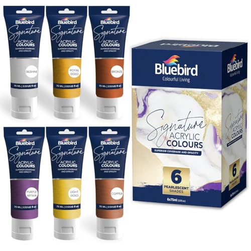 BLUEBIRD Signature Metallic Acrylic Paint Set, Pearlescent Colors, 6-Pack 2.5 Fl Oz each, Professional Acrylic Paints For Professionals, Adults, & Artists - Image 1