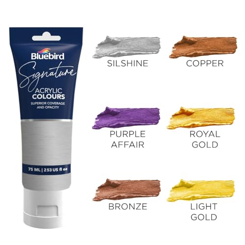 BLUEBIRD Signature Metallic Acrylic Paint Set, Pearlescent Colors, 6-Pack 2.5 Fl Oz each, Professional Acrylic Paints For Professionals, Adults, & Artists - Image 2