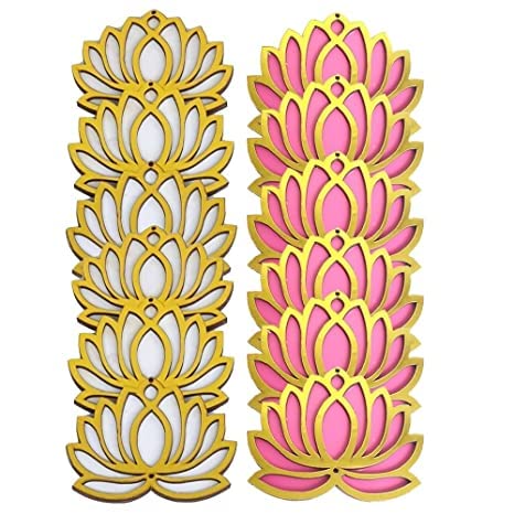 Sanvatsar Home White Golden Lotus 4 Inch Set of 12 Wooden Cutout DIY Rangoli Kit | Decorations for Diwali, Dusshera Wedding Rangoli, Pooja, Decorations, Festival Gift (White & Pink) - Image 4
