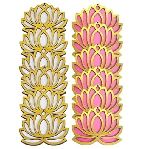 Sanvatsar Home White Golden Lotus 4 Inch Set of 12 Wooden Cutout DIY Rangoli Kit | Decorations for Diwali, Dusshera Wedding Rangoli, Pooja, Decorations, Festival Gift (White & Pink) - Image 5