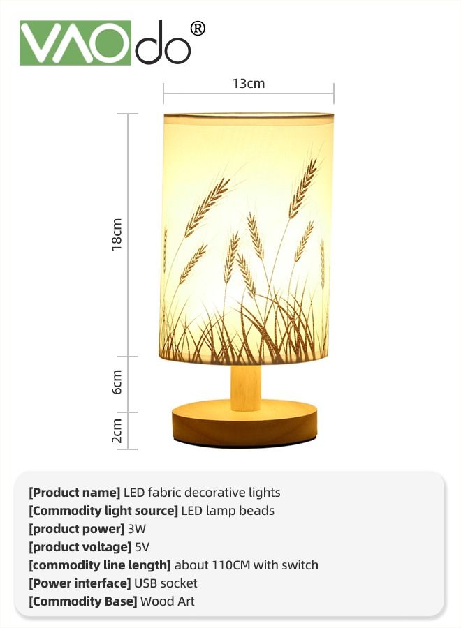 VAOdo 3-color Fabric Table Lamp USB Charging Small Bedside Lamp With Remote Control Solid Wood Base Farmhouse Style Home Decor Table Lamp - Image 3
