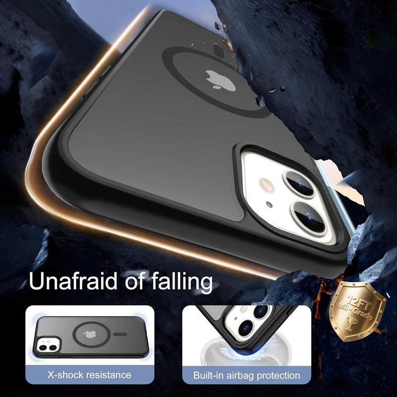Pilaru Magnetic Case for iPhone 11/XR [Compatible with MagSafe] 2X Screen Protector | Anti-Yellowing & Fingerprint, Shockproof, Skin-friendly Slim Fit Translucent Phone for iPhone 11/XR-Matte Black - Image 3