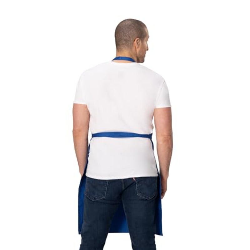 Chef Works Unisex Butcher Apron Royal One Size Adjustable neck strap and extra-long waist ties ensure a secure fit with machine washable fabric for easy cleaning. - Image 3