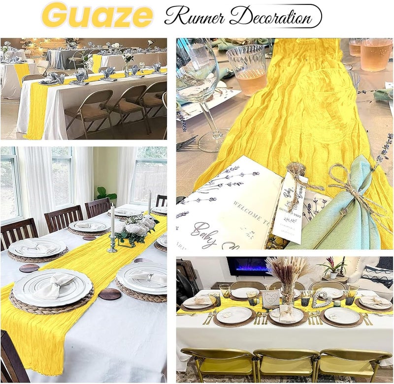 ACSUIT 8 Pack Lemon Yellow Cheesecloth Table Runner 20 x 120 inch Gauze Table Runners 10 FT Long,Semi Sheer Boho Cheese Cloth Fabric Table Runner Bulk for Party,Wedding,Baby Shower,Bridal Shower Decoration - Image 4