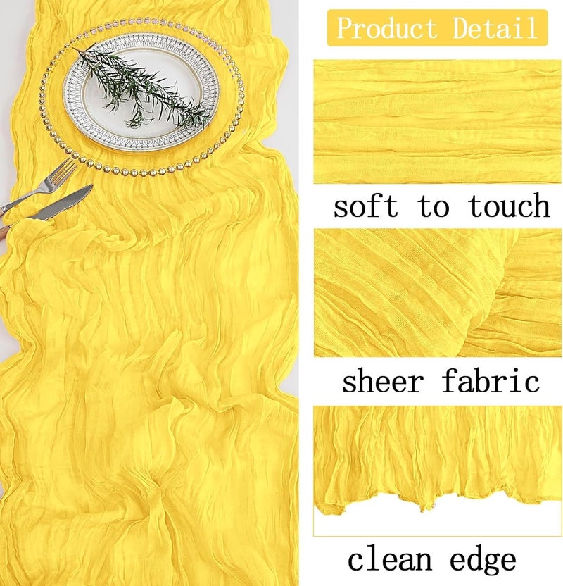 ACSUIT 8 Pack Lemon Yellow Cheesecloth Table Runner 20 x 120 inch Gauze Table Runners 10 FT Long,Semi Sheer Boho Cheese Cloth Fabric Table Runner Bulk for Party,Wedding,Baby Shower,Bridal Shower Decoration - Image 3