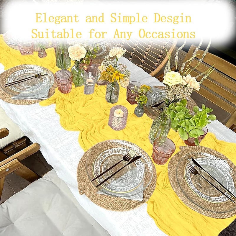 ACSUIT 8 Pack Lemon Yellow Cheesecloth Table Runner 20 x 120 inch Gauze Table Runners 10 FT Long,Semi Sheer Boho Cheese Cloth Fabric Table Runner Bulk for Party,Wedding,Baby Shower,Bridal Shower Decoration - Image 5