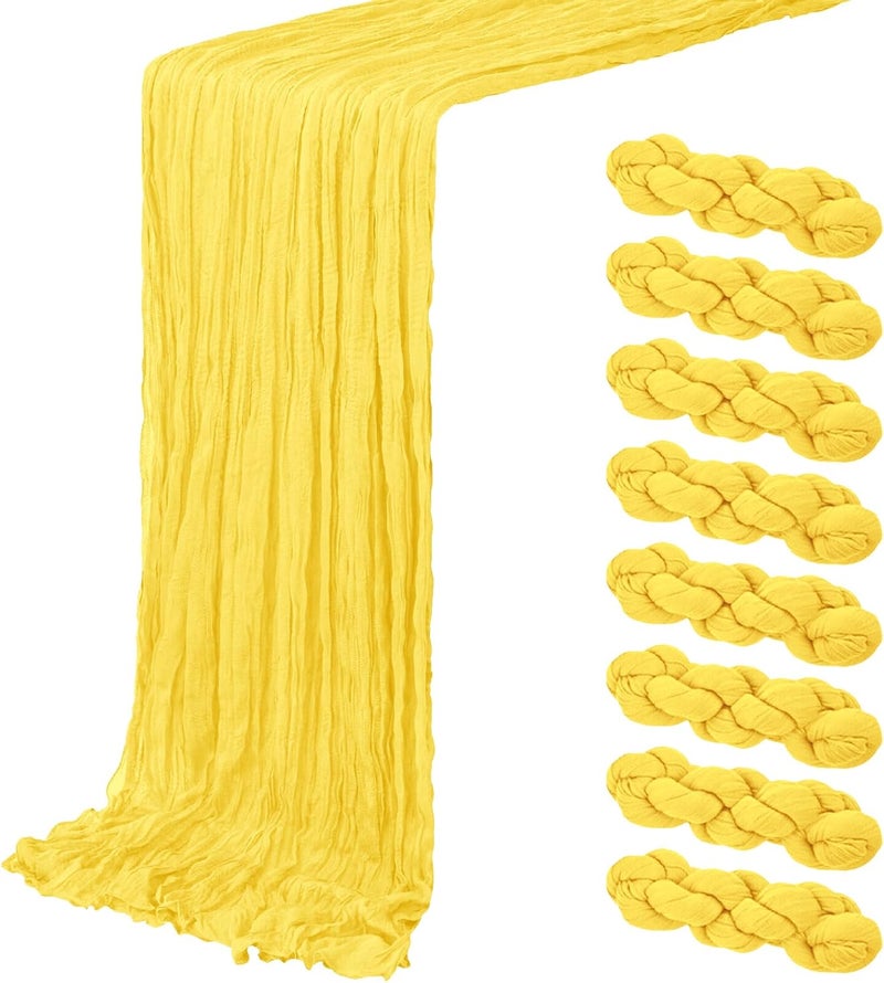 ACSUIT 8 Pack Lemon Yellow Cheesecloth Table Runner 20 x 120 inch Gauze Table Runners 10 FT Long,Semi Sheer Boho Cheese Cloth Fabric Table Runner Bulk for Party,Wedding,Baby Shower,Bridal Shower Decoration - Image 1