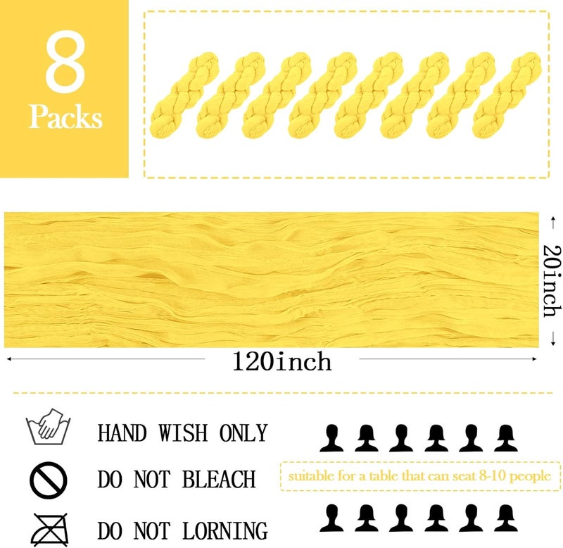 ACSUIT 8 Pack Lemon Yellow Cheesecloth Table Runner 20 x 120 inch Gauze Table Runners 10 FT Long,Semi Sheer Boho Cheese Cloth Fabric Table Runner Bulk for Party,Wedding,Baby Shower,Bridal Shower Decoration - Image 2