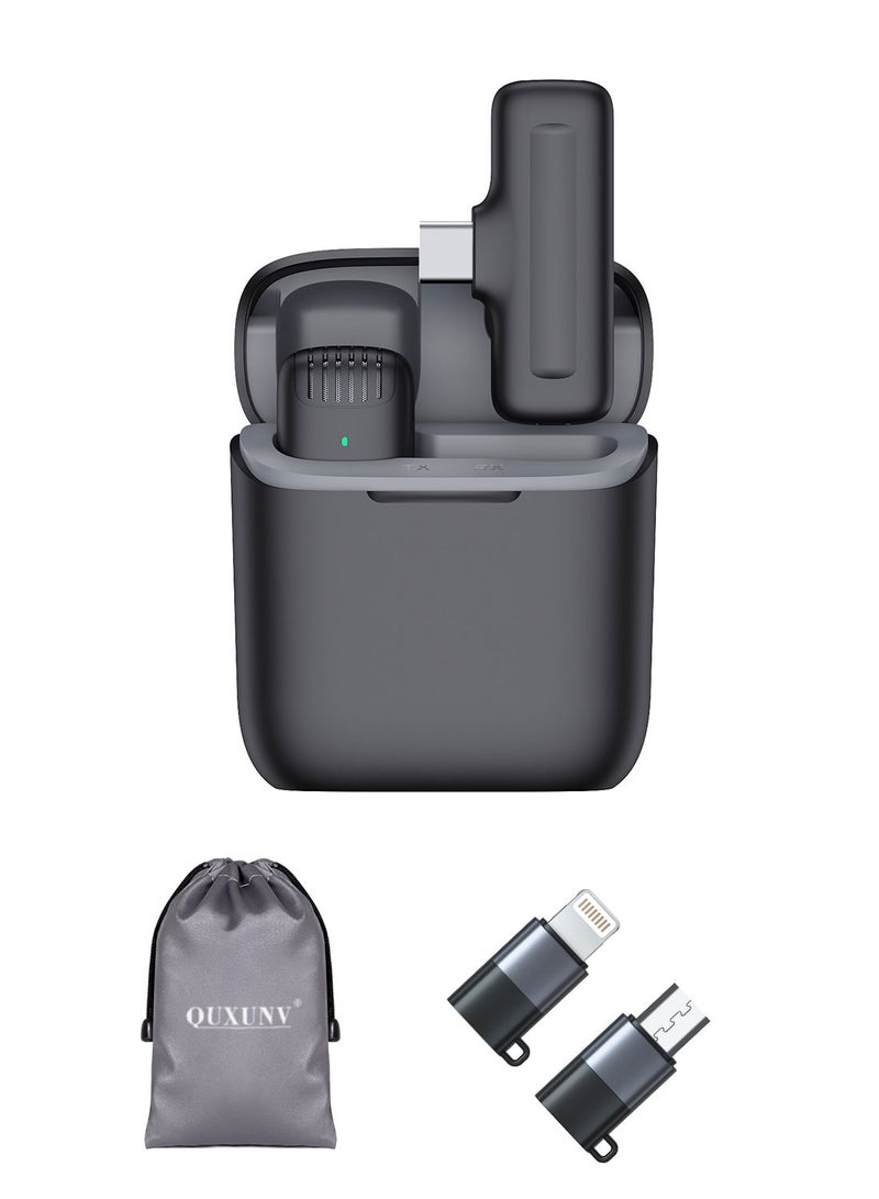 QUXUNV Wireless Lavalier Microphone for iPhone/Android, QUXUNV Plug-Play Lavalier Microphone with 300mAh Charging Case, Noise Reduction and Automatic Linking, Video Recording, Interview, Live Broadcast, Etc  - Image 1