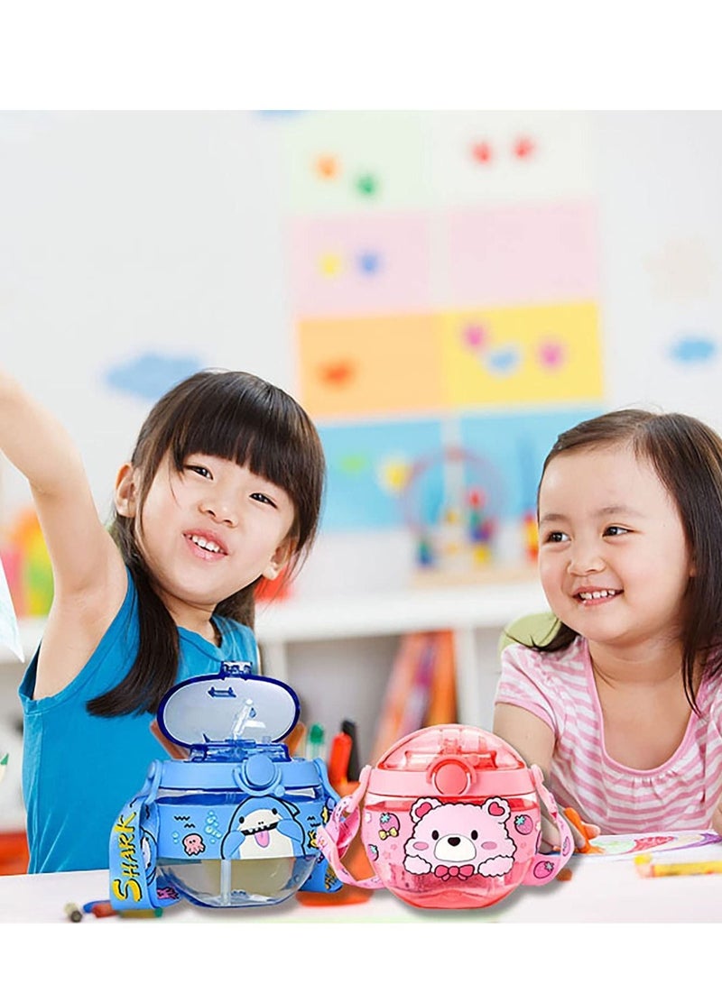 Y&D Water Bottle with Straw, 14oz Girls Bottles Sippy Lid and Shoulder Strap for School Leak Proof Reusable Plastic Cute Round Drink Sports Cups - Image 5