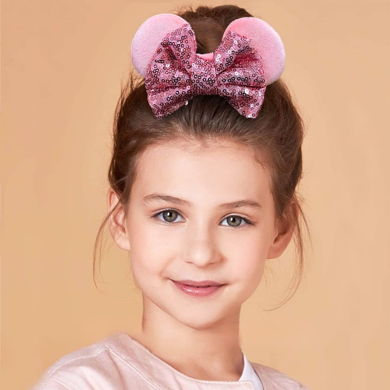 CellElection 6 Pack Mouse Mickey Ears Scrunchies Velvet Sparkle Sequin Minnie Bows Hair Scrunchies Hair Ties Elastic Rubber Bands Ponytail Holders for Kids Women Girls Adult Christmas Party Decoration - Image 3