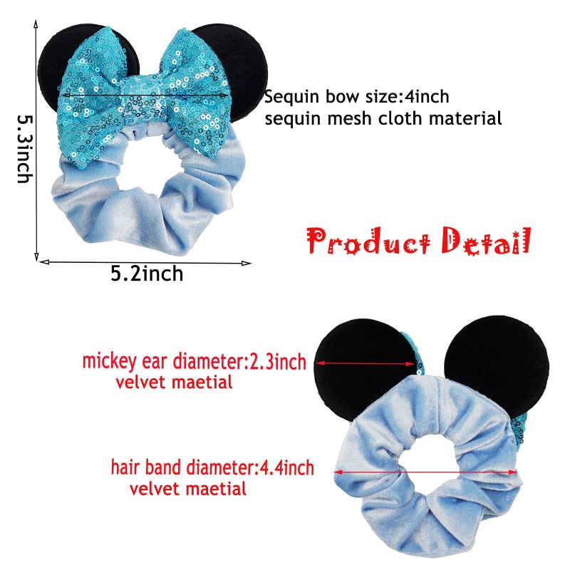 CellElection 6 Pack Mouse Mickey Ears Scrunchies Velvet Sparkle Sequin Minnie Bows Hair Scrunchies Hair Ties Elastic Rubber Bands Ponytail Holders for Kids Women Girls Adult Christmas Party Decoration - Image 2