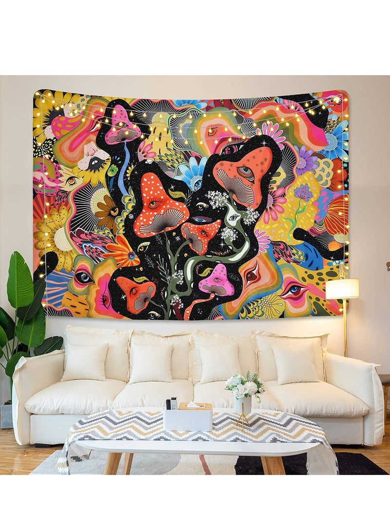Barakah Tapestry Magical World Wall Hanging Hippie Art Decoration for Bedroom Living Room Eyes Tapestries Stars Colorful Flowers (51.2 x 59.1 inches) - Image 1