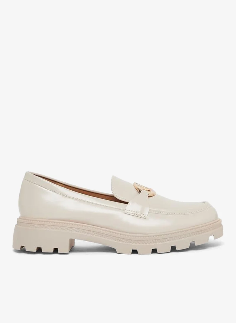 Beige Patent Leather Loafers