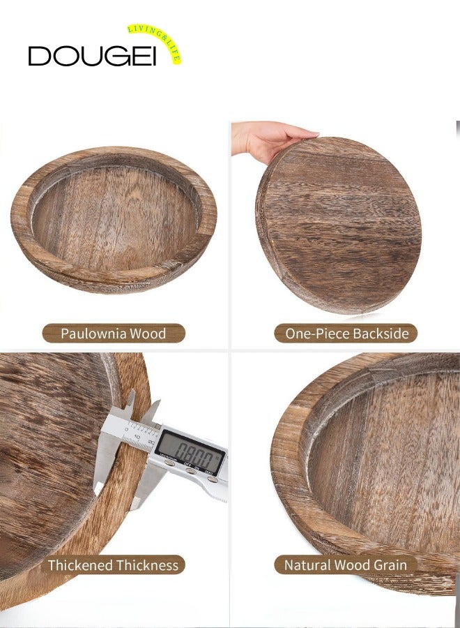 دوغي صينية تقديم خشبية بتصميم عتيق ولون بني - دائرية مزخرفة عتيقة يمكن استخدامها كحامل شموع، عثماني للمطبخ وسطح الطاولة وللديكور المنزلي ولطاولة القهوة، مستدير - Image 5