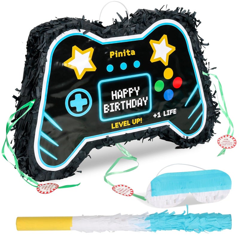 INNOLIFE Video Game Piata Party Supplies Piata with Blindfold and Bat Gaming Theme Piatas for Kids Birthday Party Decorations Blue - Image 3
