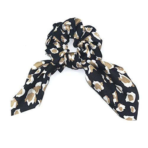 Teppylony 4 Pcs Leopard Rabbit Ear Silk Satin Scrunchie Bow Hair Ring Strong Elastic Ponytail Woman Exquisite Fashion Hair Accessory - Image 3