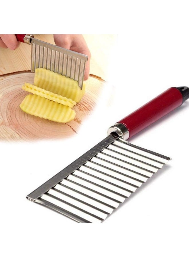 Vegetable Salad Chopping Knife Crinkle Cutters, Crinkle Cutting Tool French Fry Slicer Stainless Steel Blade Potato Cutter Wavy Crinkle French Fry Slicer Fruit Salad Designer Knife - Image 1