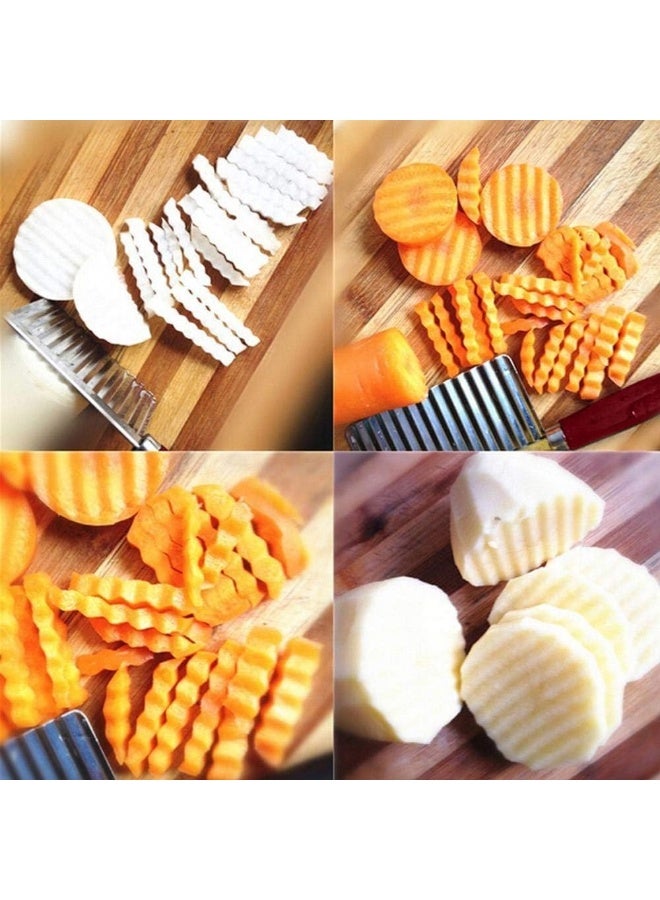 Vegetable Salad Chopping Knife Crinkle Cutters, Crinkle Cutting Tool French Fry Slicer Stainless Steel Blade Potato Cutter Wavy Crinkle French Fry Slicer Fruit Salad Designer Knife - Image 2