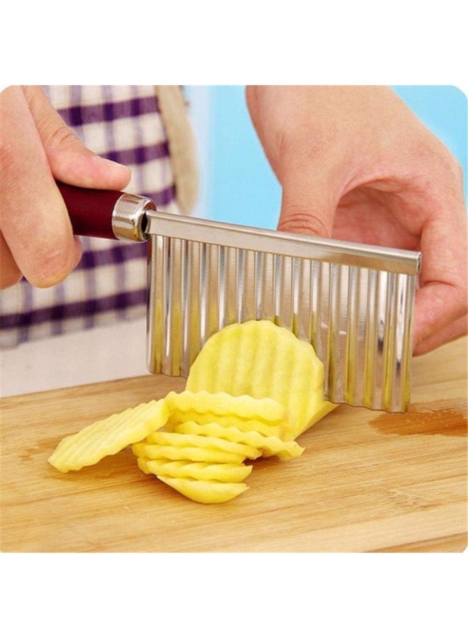Vegetable Salad Chopping Knife Crinkle Cutters, Crinkle Cutting Tool French Fry Slicer Stainless Steel Blade Potato Cutter Wavy Crinkle French Fry Slicer Fruit Salad Designer Knife - Image 4