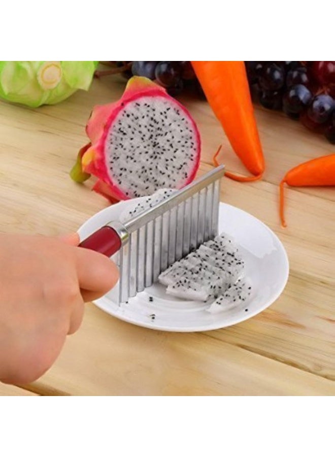 Vegetable Salad Chopping Knife Crinkle Cutters, Crinkle Cutting Tool French Fry Slicer Stainless Steel Blade Potato Cutter Wavy Crinkle French Fry Slicer Fruit Salad Designer Knife - Image 5