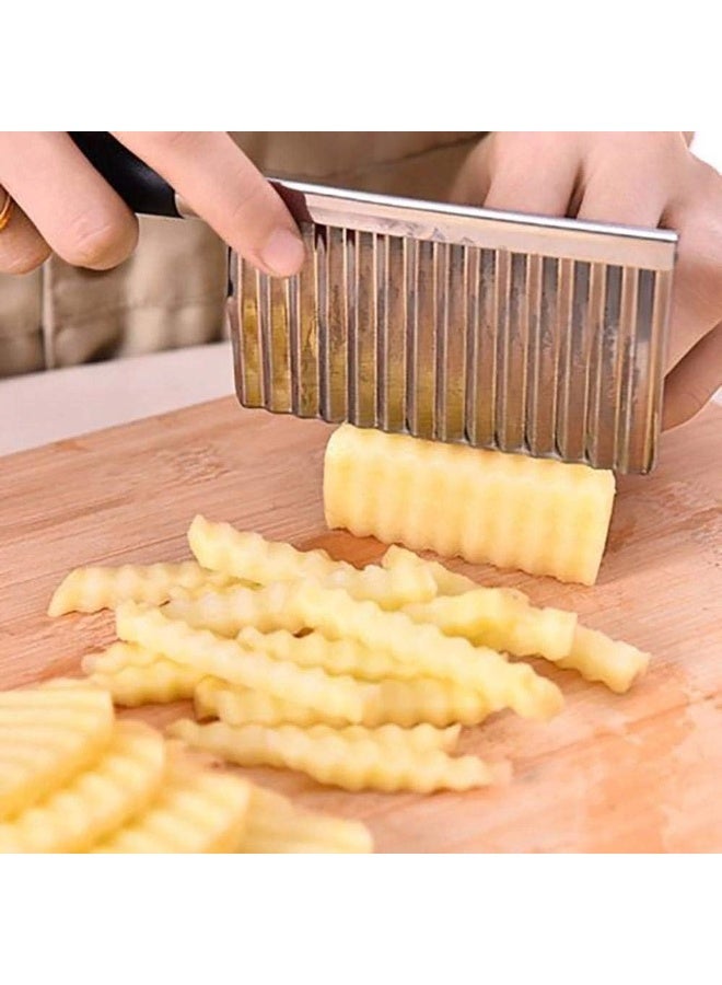 Vegetable Salad Chopping Knife Crinkle Cutters, Crinkle Cutting Tool French Fry Slicer Stainless Steel Blade Potato Cutter Wavy Crinkle French Fry Slicer Fruit Salad Designer Knife - Image 3