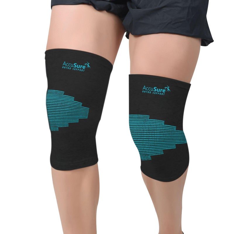 AccuSure Knee Brace Compression Sleeve - Best Support for Arthritis, Gym, Running, Basketball, Meniscus Tear, Sports, Joint Pain Relief, Injury Recovery for Men, Women | Pair - Image 2