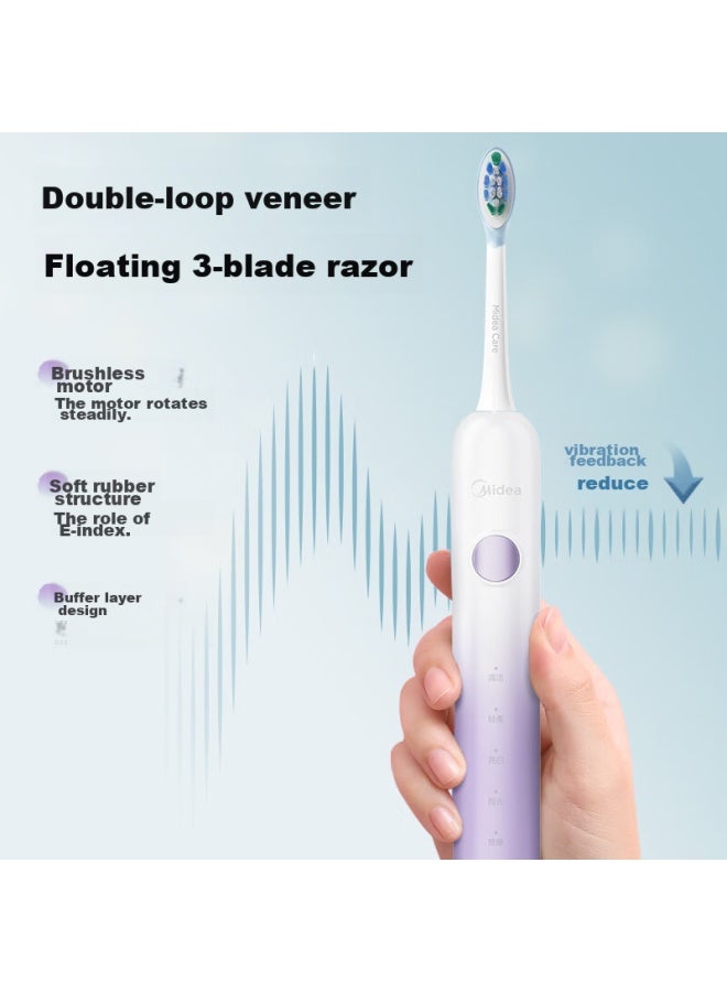 Midea Electric Toothbrush Portable Adult Upgraded Vibration 180-day Long Battery Life Efficient Teeth Cleaning Ym3 Ice Jade Purple Couple Birthday Gift Box For Women And Men - Image 4