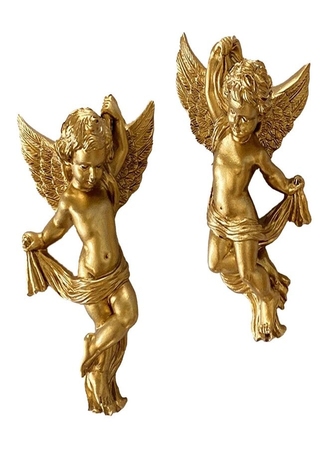 JISADER Set of 2 Resin Angel Cherub Wall Sculptures Angelic Figure Lovely 5.7inch Tall Wall Decoration for Living Room Lightweight - Image 1