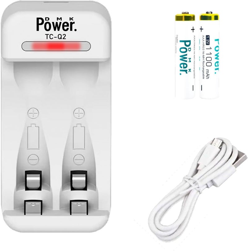 DMK Power AAA NiMH Rechargeable Batteries (2-Pack, 1100mAh, 1.2V) with Dual Slot USB Charger – TC-Q2, for AAA/AA Batteries - Image 1