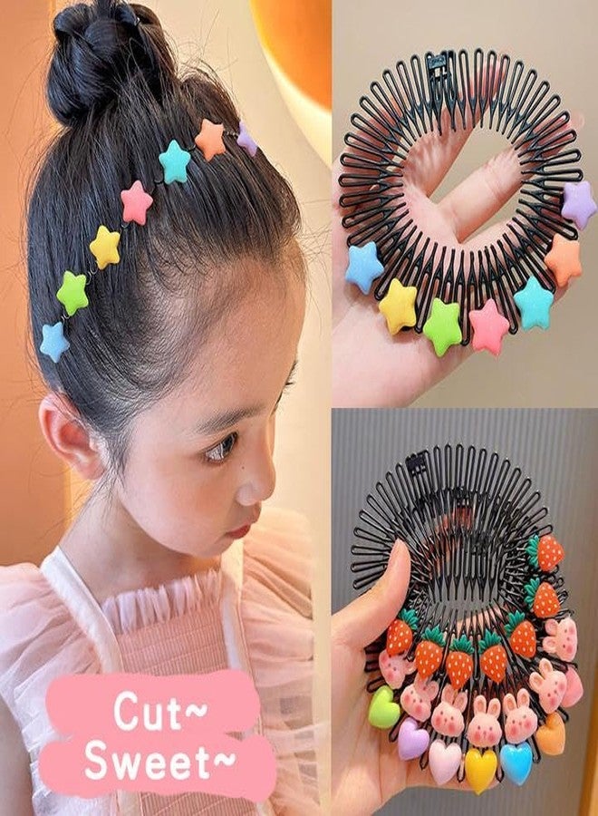 DORMITORRY Cute Cartoon Children's Hair Accessories hair comb, Flexible Circle Comb, Non Slip Tooth Hairband, Hair Band, Zig Zag Flexible Plastic Circle Cartton Comb, Zigzag comb, 2pcs - Multi Design. - Image 3