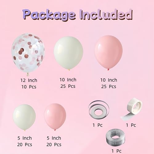EASUTE 100PCS Pink Balloons Garland with Pink and White Balloons Confetti Balloons for Birthday Party Bridal Baby Shower Engagement Wedding Party Decor - Image 3