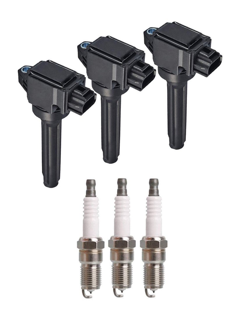 ENA Set of 3 Ignition Coil Pack and Iridium Spark Plug Compatible with Mitsubishi Mirage 2014 2015 2016 2017 2018 1.2L L3 Coils Plugs Replacement for UF815 1832A057 1832A096 FK0443 49121 5018 - Image 1