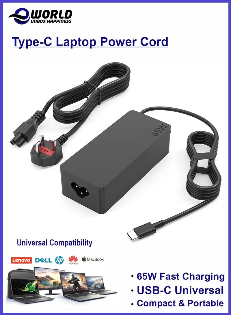 Eworld 65W USB-C Charger for Lenovo, Dell, HP, Acer, ASUS, Samsung, MacBook, Chromebook & More – Type-C Laptop Power Adapter with Safety Protections – 20V 3.25A PD Fast Charging AC Adapter - Image 1