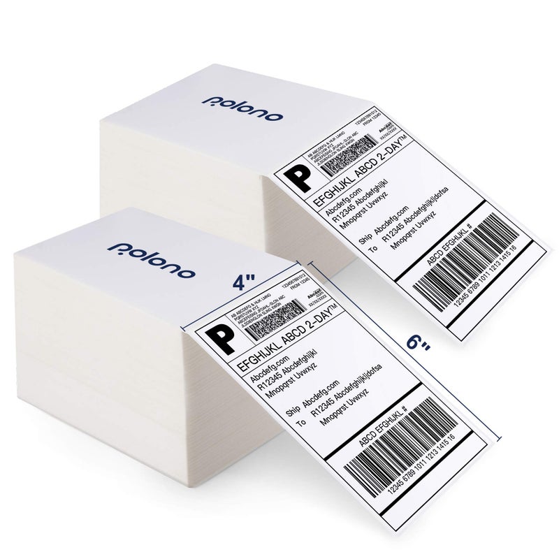 POLONO Genuine 4" x 6" Direct Thermal Shipping Label, Thermal Label (Pack of 1000), Perforated Fanfold Labels Compatible with POLONO PL80E, PL70E, PL60 Label Printer, BPA & BPS Free, Commercial Grade - Image 1