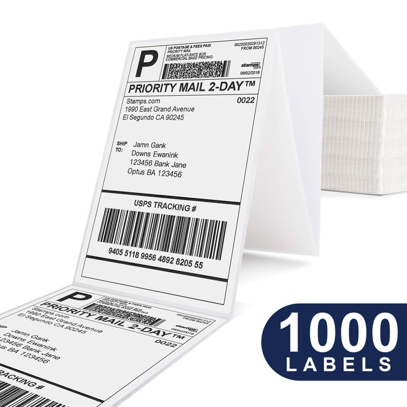 POLONO Genuine 4" x 6" Direct Thermal Shipping Label, Thermal Label (Pack of 1000), Perforated Fanfold Labels Compatible with POLONO PL80E, PL70E, PL60 Label Printer, BPA & BPS Free, Commercial Grade - Image 2
